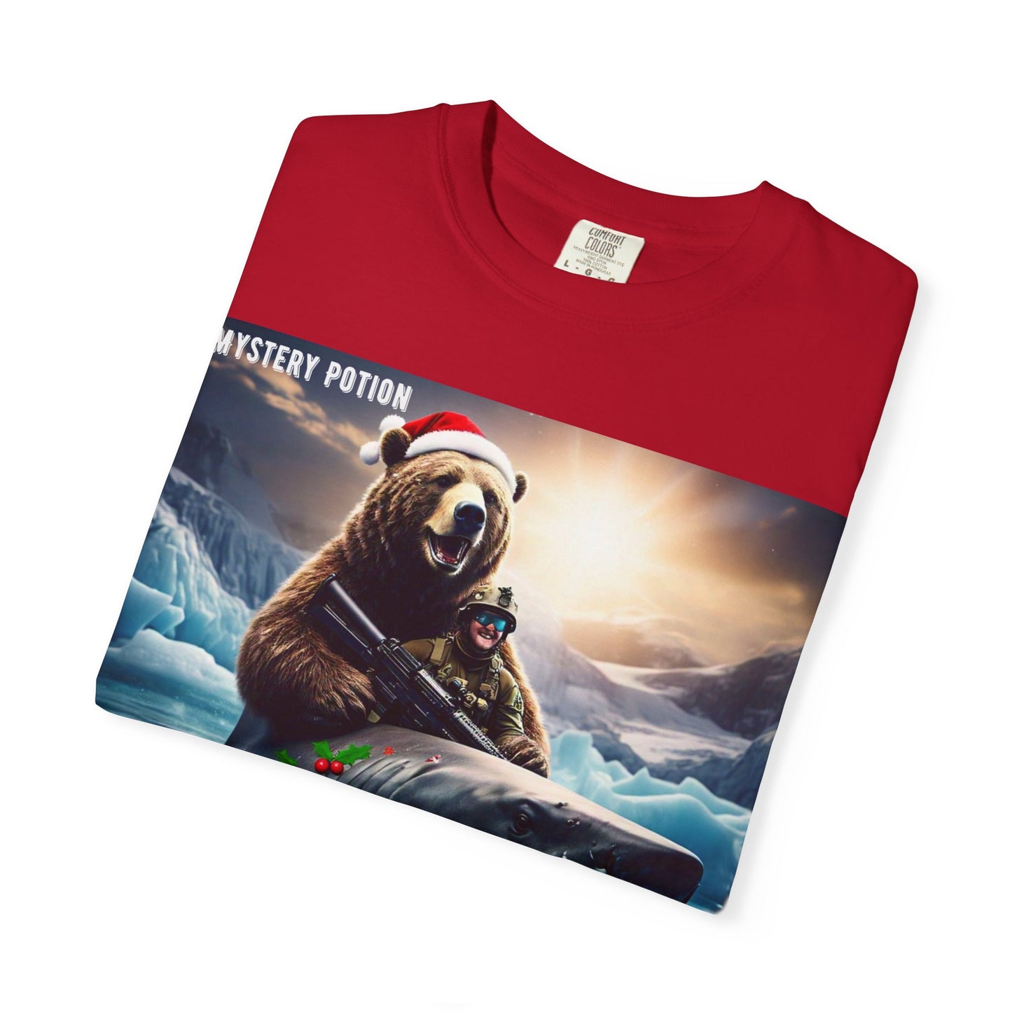 X-mas Humor T-Shirt "Merry Christmas from All the Apex Predators", Unisex Garment-Dyed Tee, Funny Holiday Shirt, Gift for Friends, Outdoor Adventure Wear, Novelty Apparel