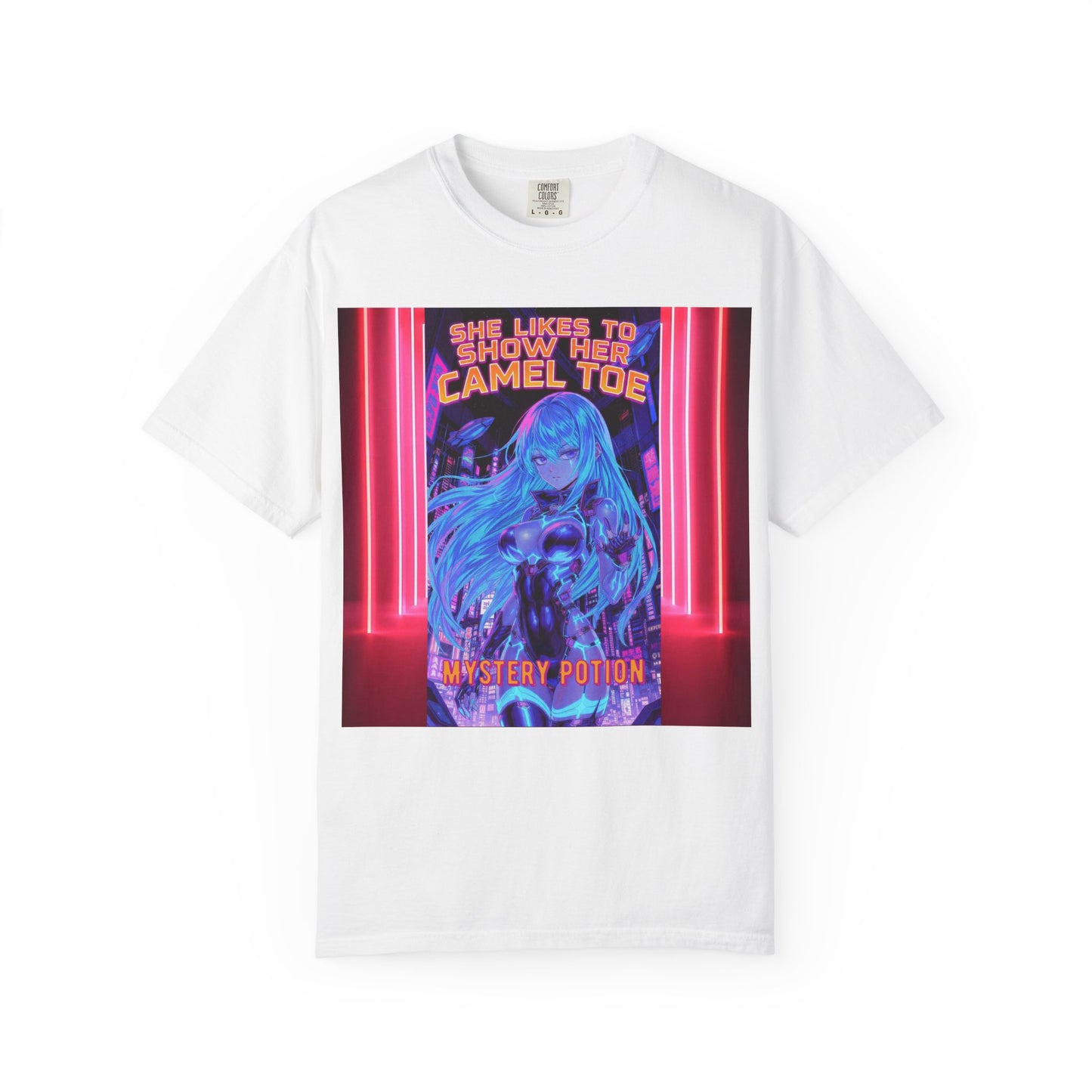 Anime Neon Tee — "She Likes to Show Her Camel Toe" Graphic T-Shirt