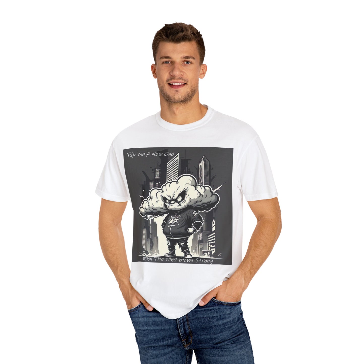 'When The Wind Blows Strong' by Rip You A New One, Urban Angry Cloud Graphic Tee, Cool Casual Wear, Street Style Unisex Shirt, Perfect Gift for Comics Lovers, Everyday Comfort