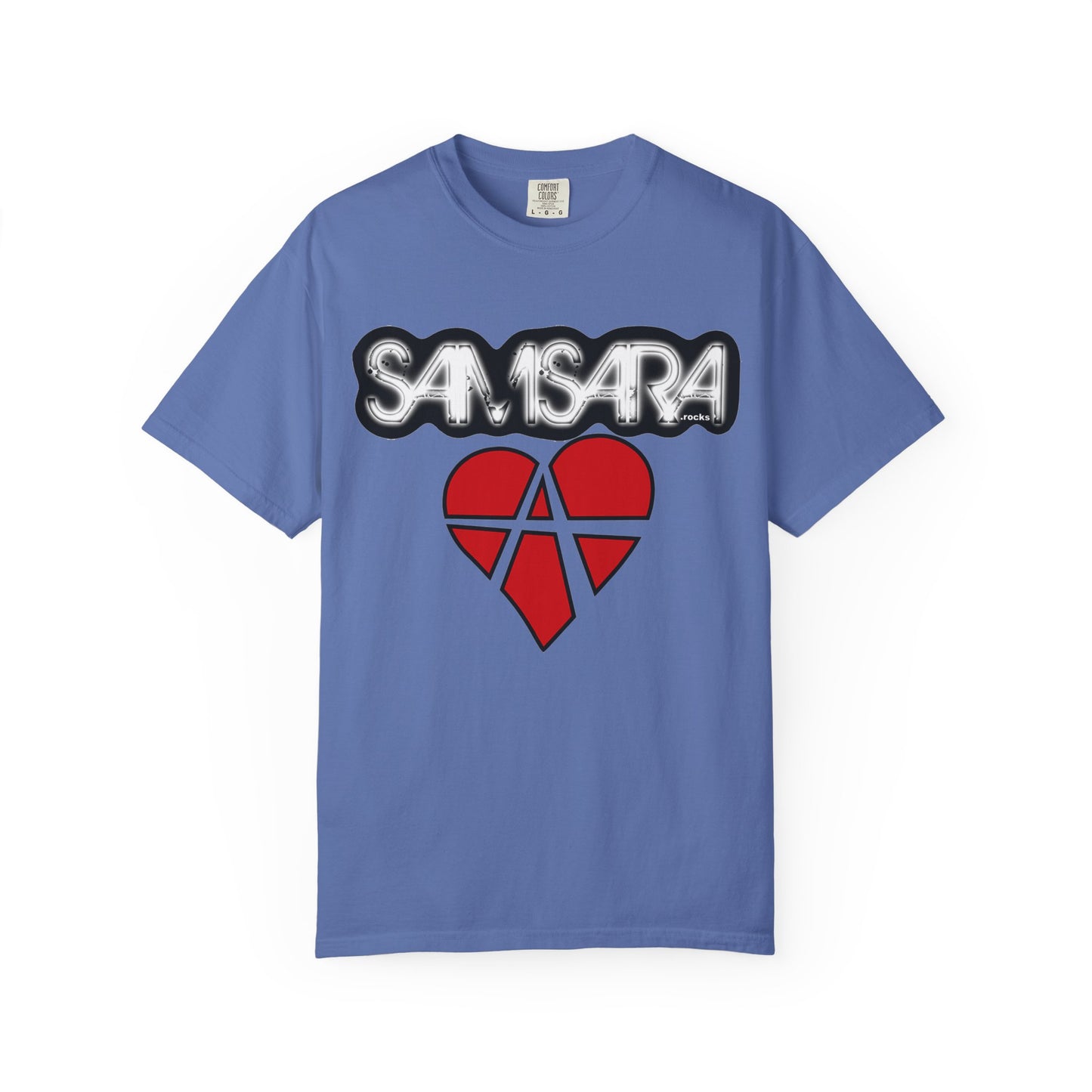 'Samsara Rocks' Logo, Love and Anarchy Graphic Tee | Unisex Garment-Dyed T-Shirt, Casual Fashion, Heart Design, Streetwear, Gift for Him/Her