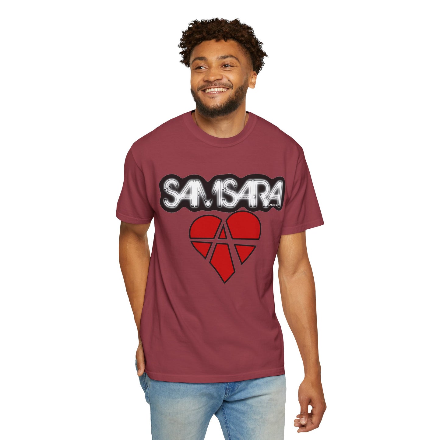 'Samsara Rocks' Logo, Love and Anarchy Graphic Tee | Unisex Garment-Dyed T-Shirt, Casual Fashion, Heart Design, Streetwear, Gift for Him/Her