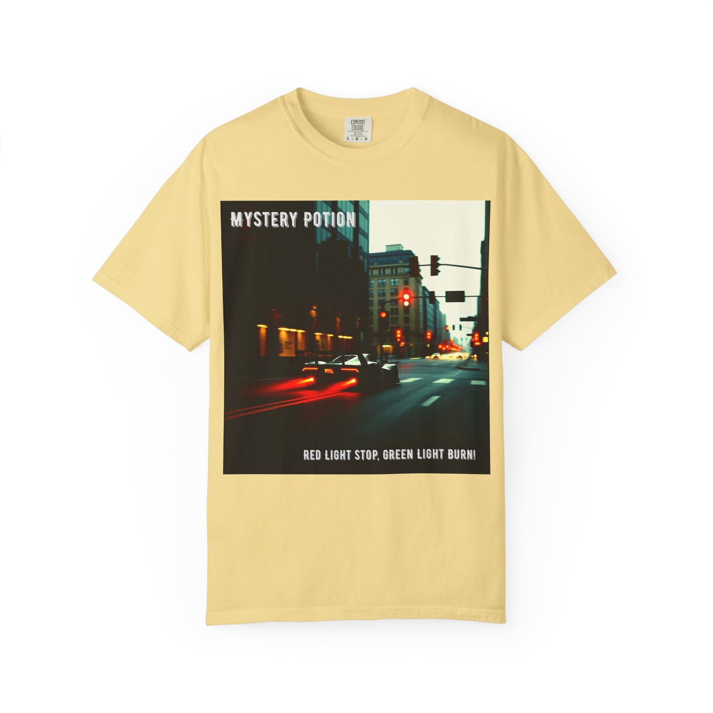 'Red Light Stop, Green Light Burn' by Mystery Potion Urban Vibe T-Shirt, Street Art T-Shirt, Fashion Tee, Gift for Art Lovers, Unisex Cotton Shirt, Unique Graphic Tee