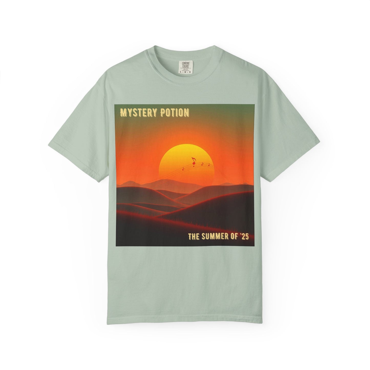 'The Summer of '25'  by Mystery Potion, Mystical Sunset T-Shirt - Unisex Garment-Dyed Tee, Retro Vibe, Bohemian Style, Summer Essential Swag