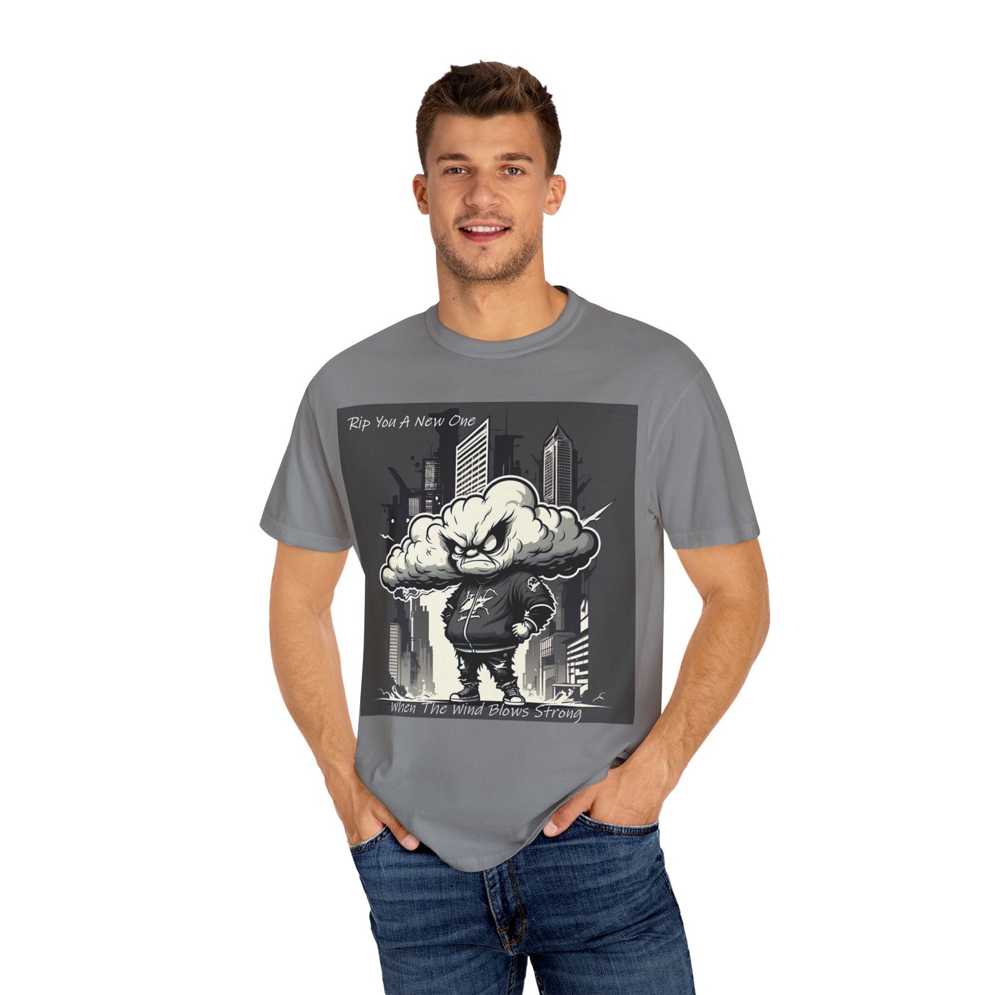 'When The Wind Blows Strong' by Rip You A New One, Urban Angry Cloud Graphic Tee, Cool Casual Wear, Street Style Unisex Shirt, Perfect Gift for Comics Lovers, Everyday Comfort