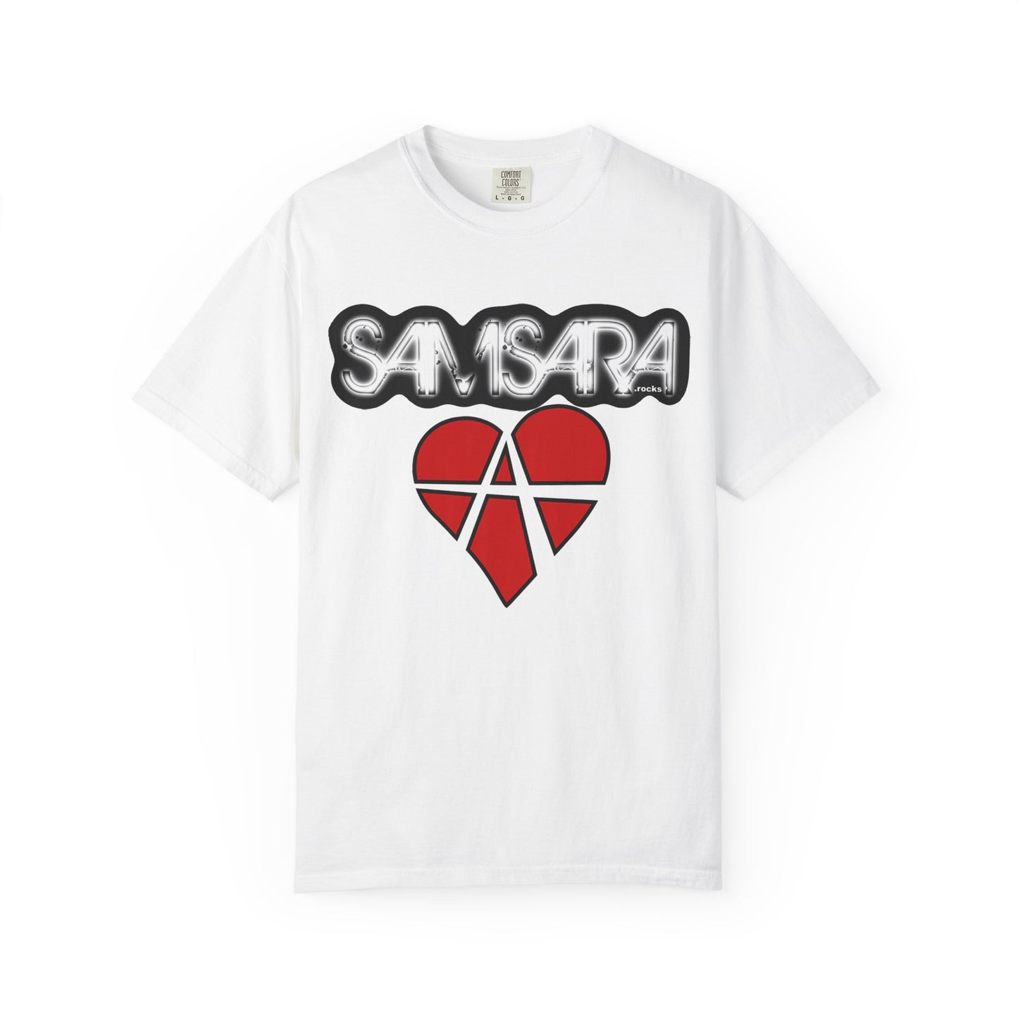 'Samsara Rocks' Logo, Love and Anarchy Graphic Tee | Unisex Garment-Dyed T-Shirt, Casual Fashion, Heart Design, Streetwear, Gift for Him/Her