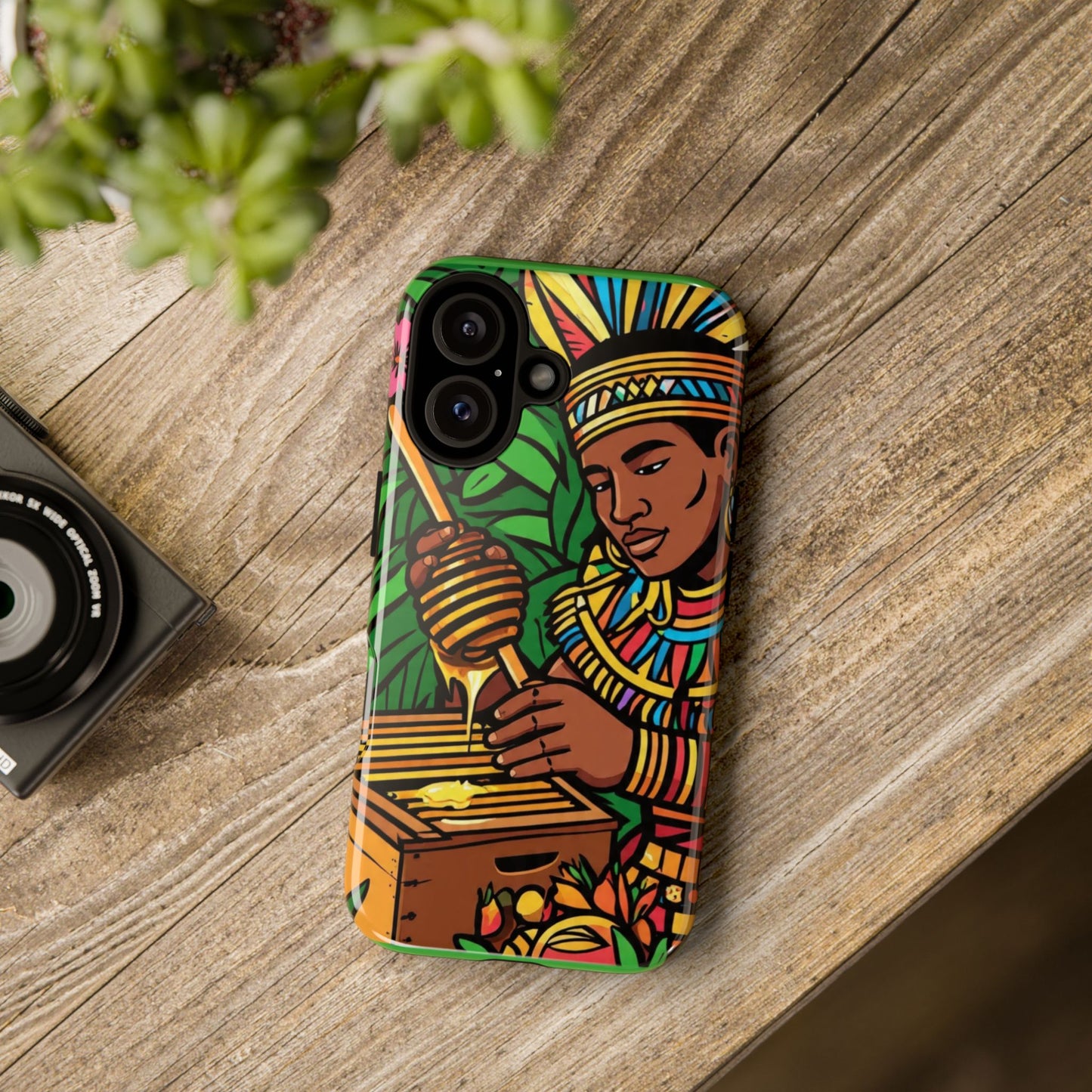 Honey Collecting African Vibrant Phone Case with Artistic Design, Tough Cases, Colorful Mobile Protector, Unique Gift for Her, Nature Lover's Accessory, [...]