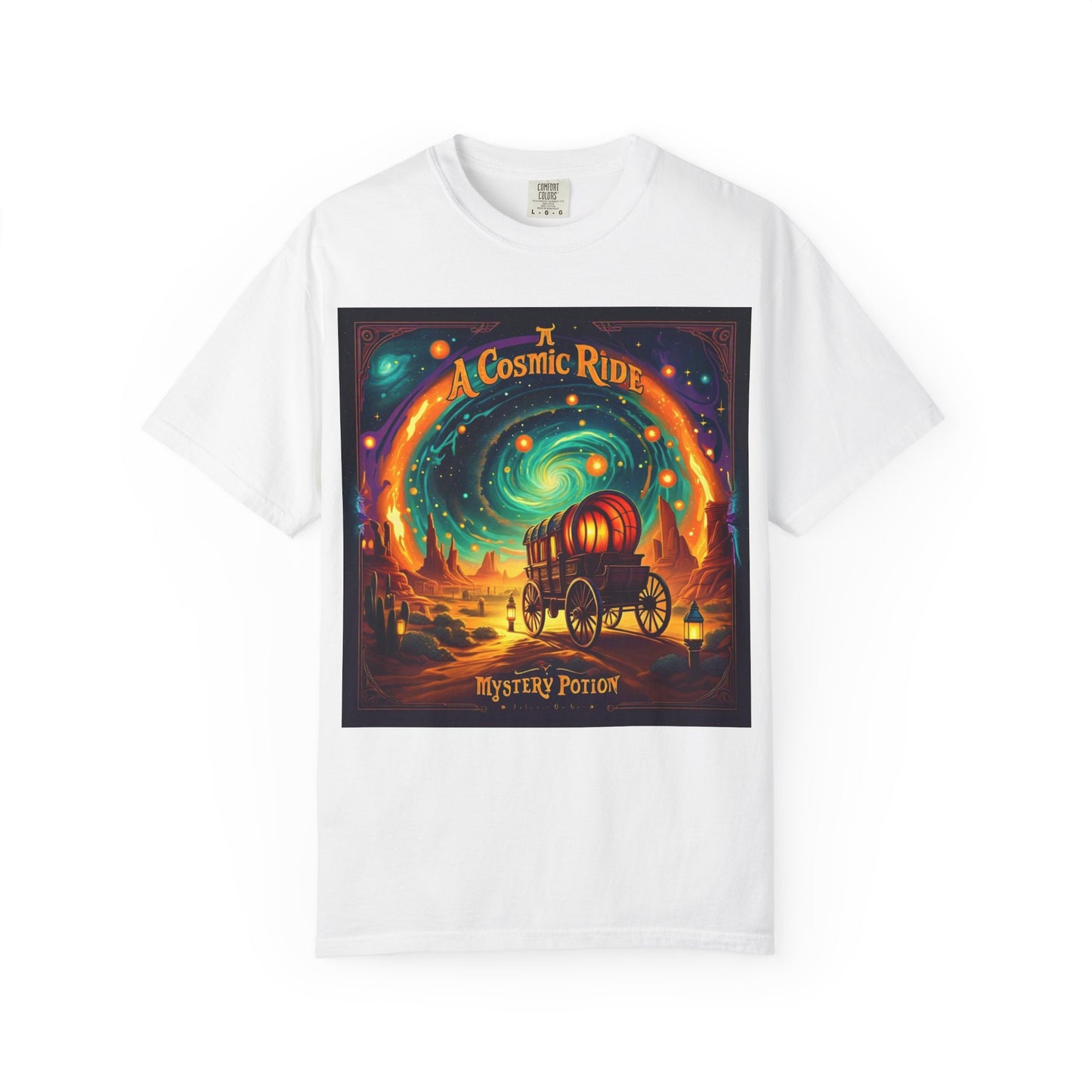 A Cosmic Ride by Mystery Potion T-Shirt, Unisex Graphic Tee, Country Western Festival Wear, Bohemian Style, Gift for Dreamers, Mystical Art Shirt
