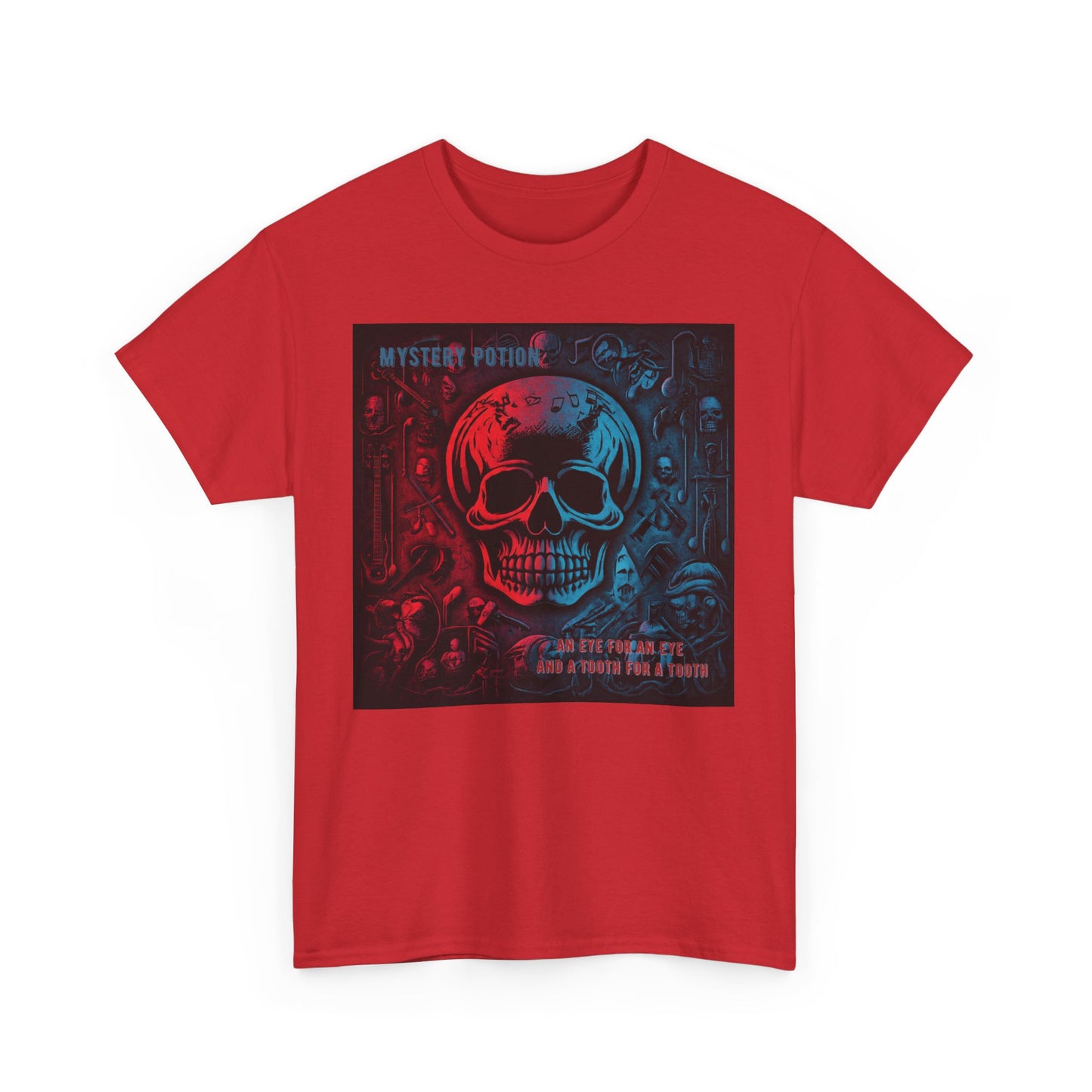 An Eye For An Eye And A Tooth For A Tooth by Mystery Potion, Stylish Skull Graphic Tee - Perfect for Halloween, Casual Wear, Music Festivals, Unique Gift, Unisex Heavy Cotton Shirt