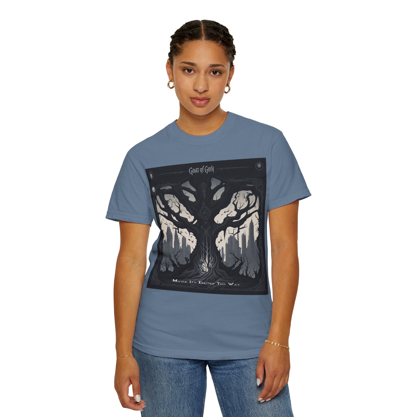 Gothic Tree T-Shirt, GOAT of Goth Unisex Cotton Tee for Nature Lovers, Unique Graphic Tee, Perfect for Festivals, Gift for Adventurers, Eco-Friendly Wear