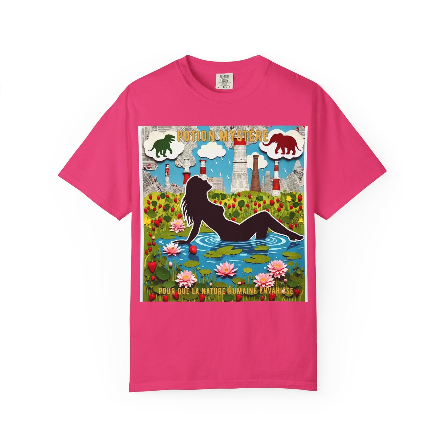 'Pour Que La Nature Humaine Envahisse' par Potion Mystère, Nature-Inspired Collage Unisex T-Shirt, Eco-Friendly Tee, Vibrant Graphic Tee, Relaxed Fit Shirt, Summer Casual Wear, Gift for Nature Lovers, Grebo Rock