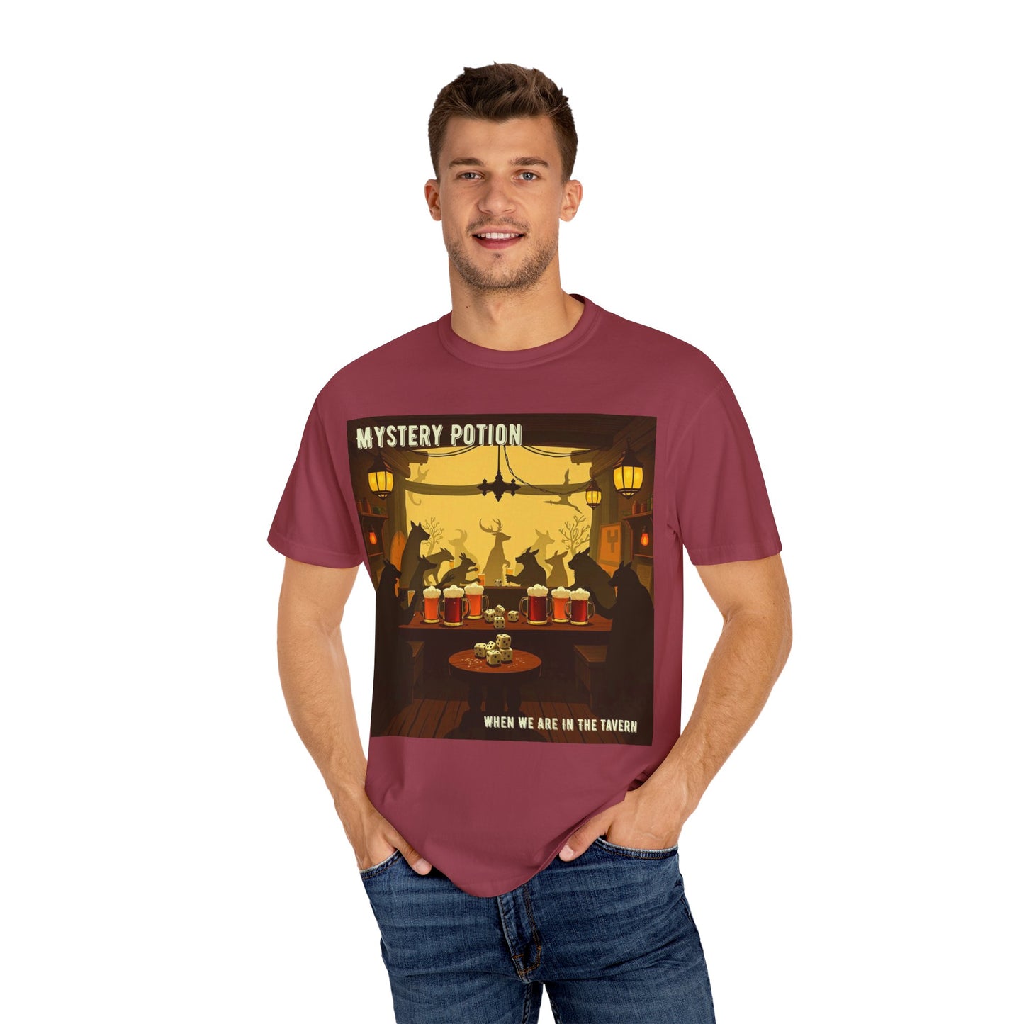 'When We Are In The Tavern' by Mystery Potion, Party T-Shirt, Unisex Garment-Dyed Tee for Tavern Lovers, Fun Drinking Wear, Retro Bar Apparel, Unique Gift for Celebrations