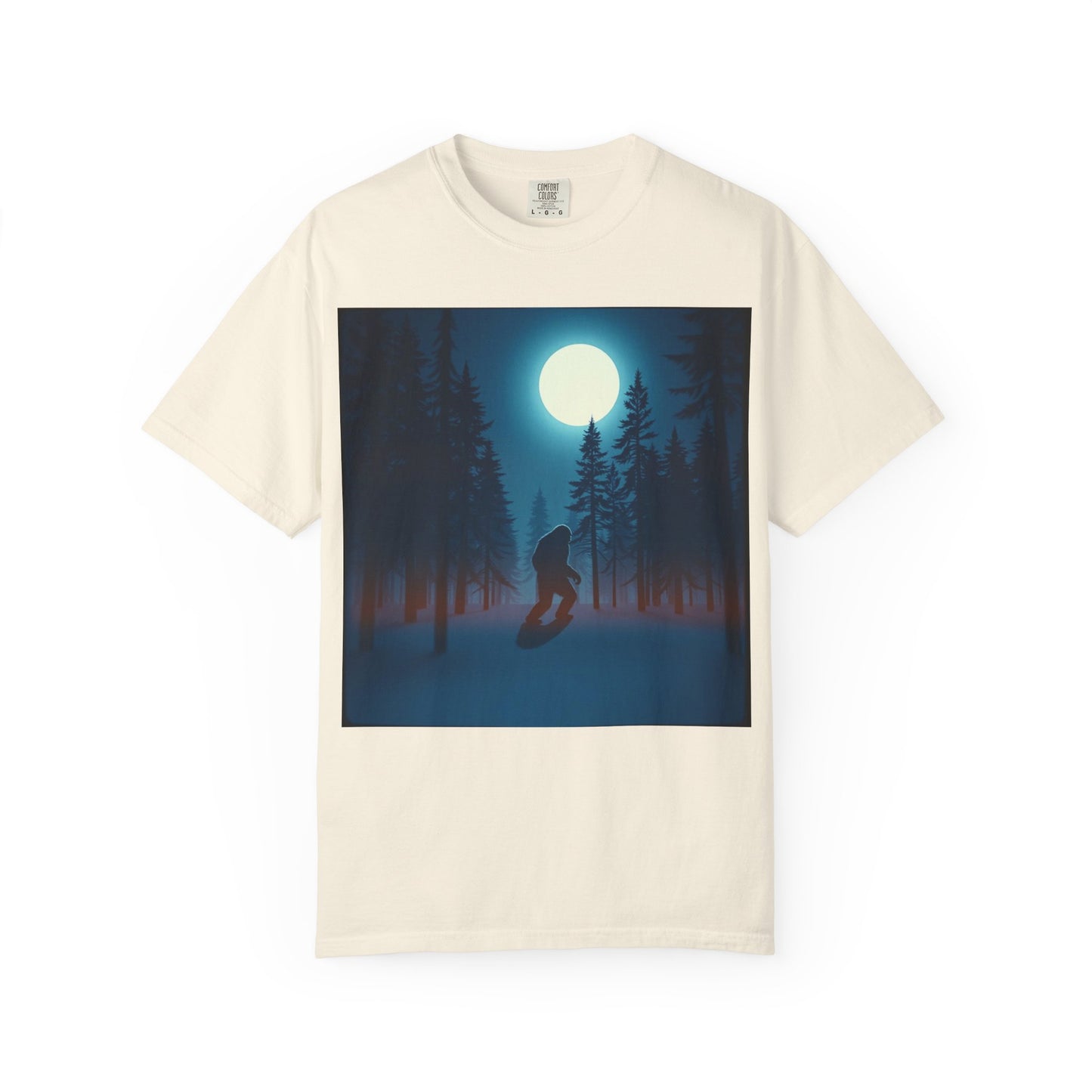 Moonlit Forest Snowboarder T-Shirt, Cozy Adventure Tee, Winter Sports Gift, Unisex Apparel, Outdoor Vibes