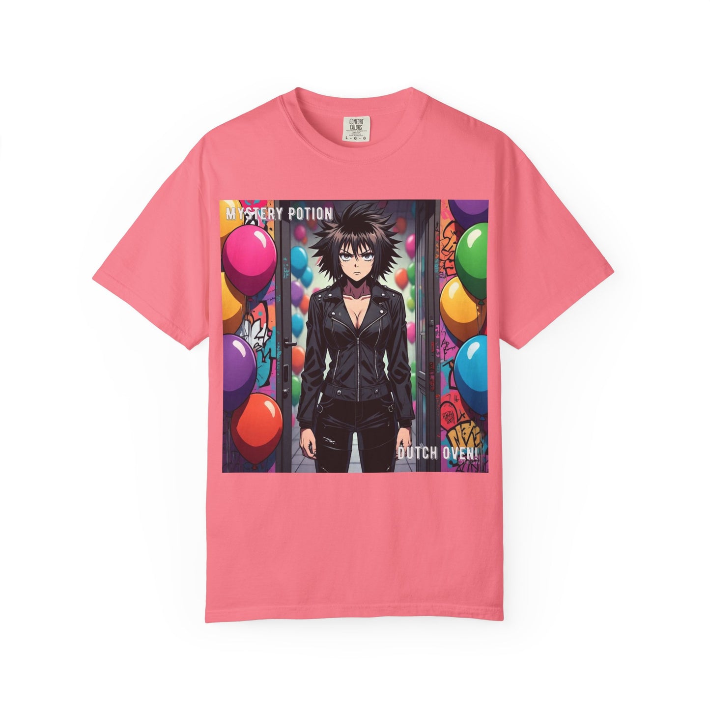 Mystery Potion's 'Dutch Oven', Whimsical Grabber Style Anime Graphic T-shirt featuring Bold Art, Anime Style Tee, Unisex Casual Wear, Gift for Friends, Trendy Statement Shirt
