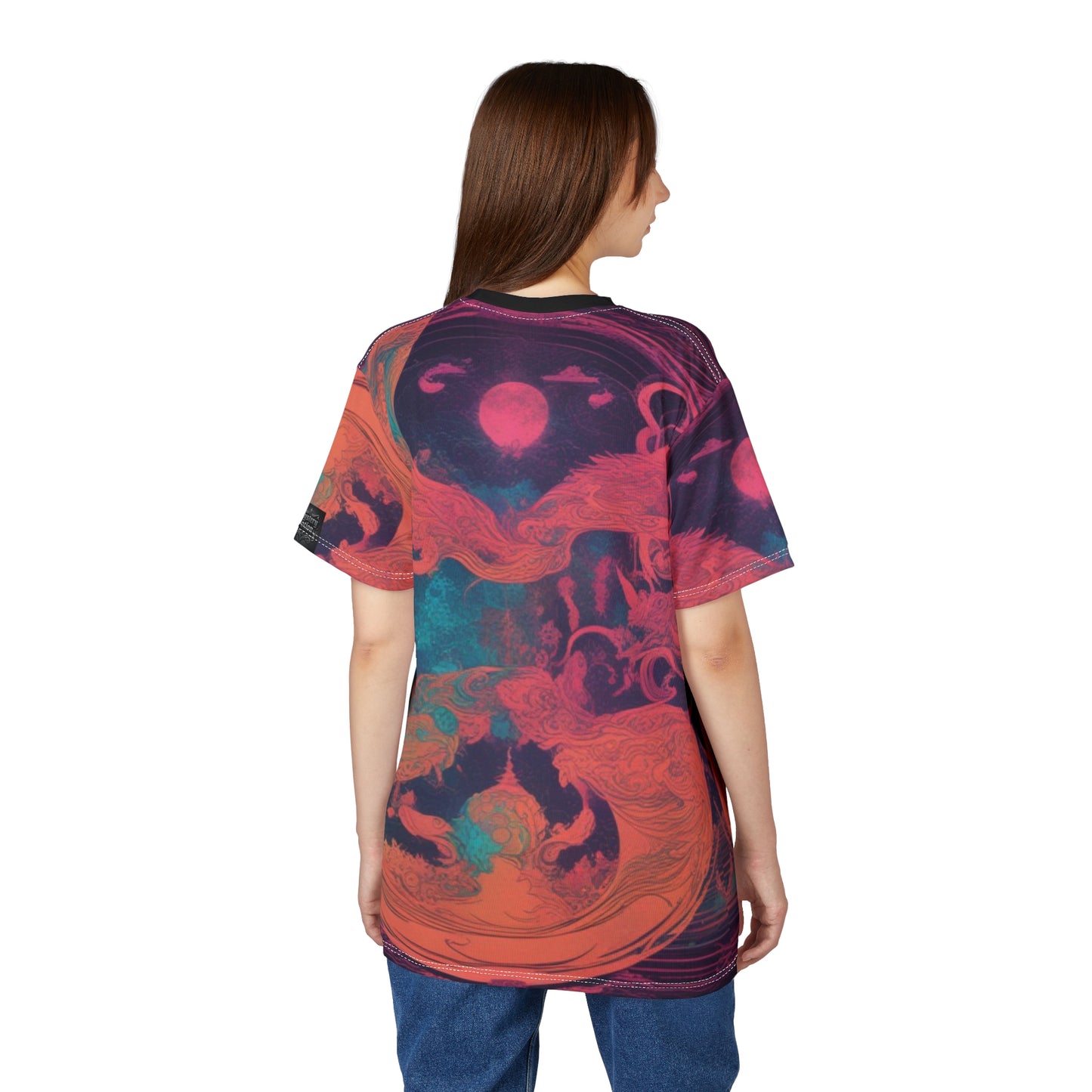 Vibrant Artistic Unisex Tee, Cosmic Graphic Shirt, Unique AOP T-Shirt, Colorful Dreamscape Top, Festival Wear, Statement Fashion