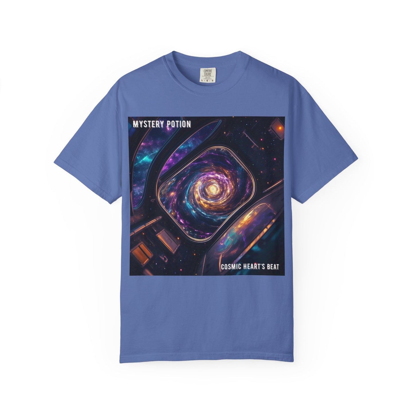 Cosmic Themed Mystery Potion Unisex Garment-Dyed T-shirt, Mystical Tee, Galaxy Shirt, Space Art Apparel, Unique Gift for Event Horizon Stargazers