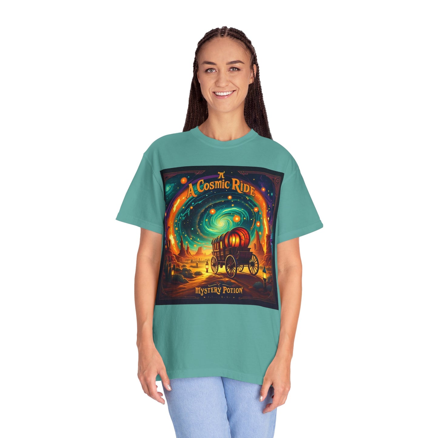 A Cosmic Ride by Mystery Potion T-Shirt, Unisex Graphic Tee, Country Western Festival Wear, Bohemian Style, Gift for Dreamers, Mystical Art Shirt