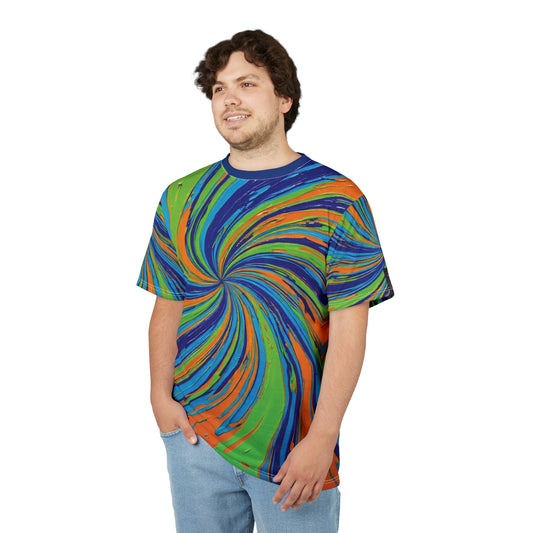 Vibrant Tie-Dye Tee, Unisex AOP Shirt for Festivals, Summer Outfits, Beach Days, Gifts for Friends, Colorful Fashion Statement