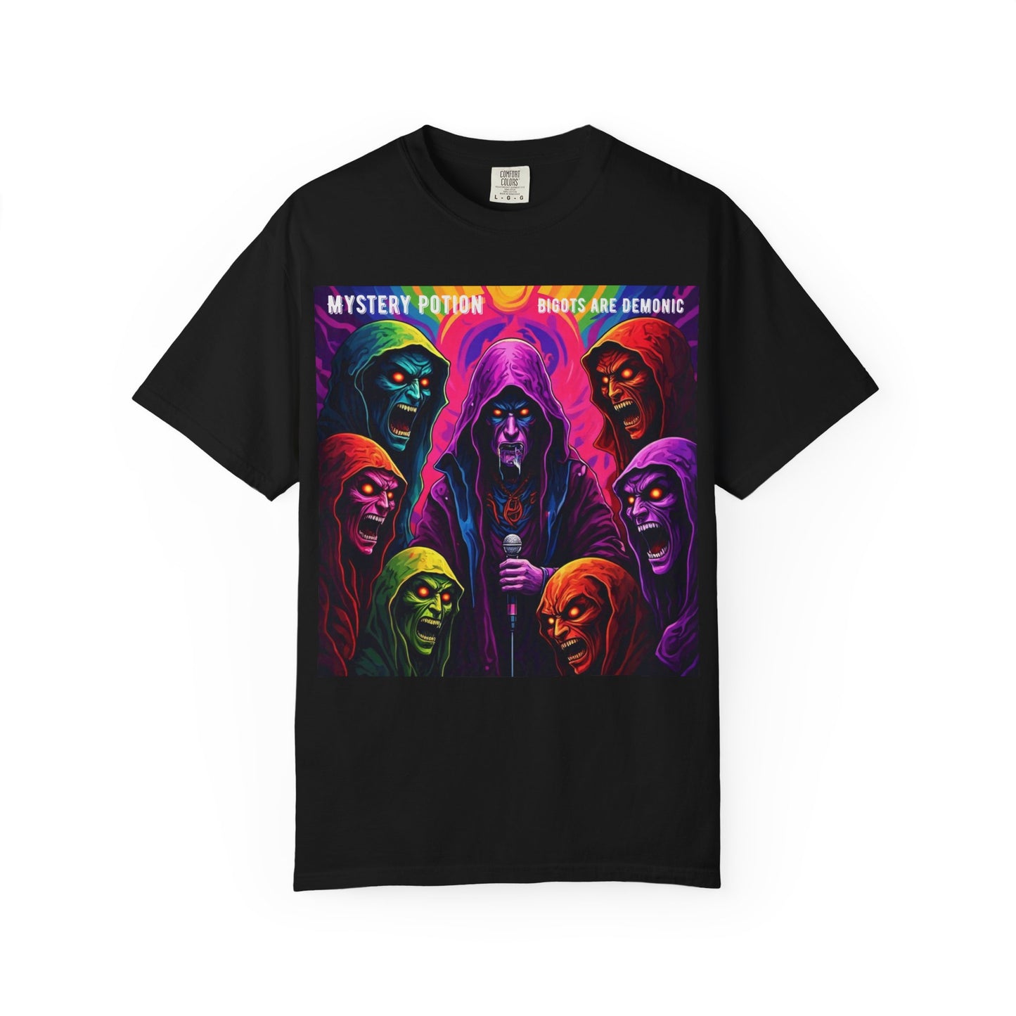 Mystery Potion Graphic Tee | Unisex Halloween T-shirt, Spooky Gift, "Bigots Are Demonic" Graphic Shirt, Witchy Apparel, Unique Casual Wear