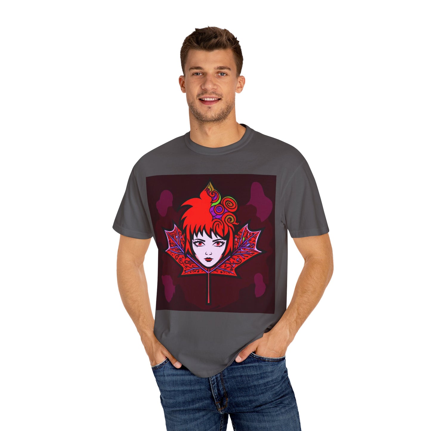 Emily The Maple Leaf Vibrant Art T-Shirt, Bohemian Graphic Tee, Unique Artwear, Gift for Art Lovers, Festival Clothing, Unisex Fashion, Canadian Patriots