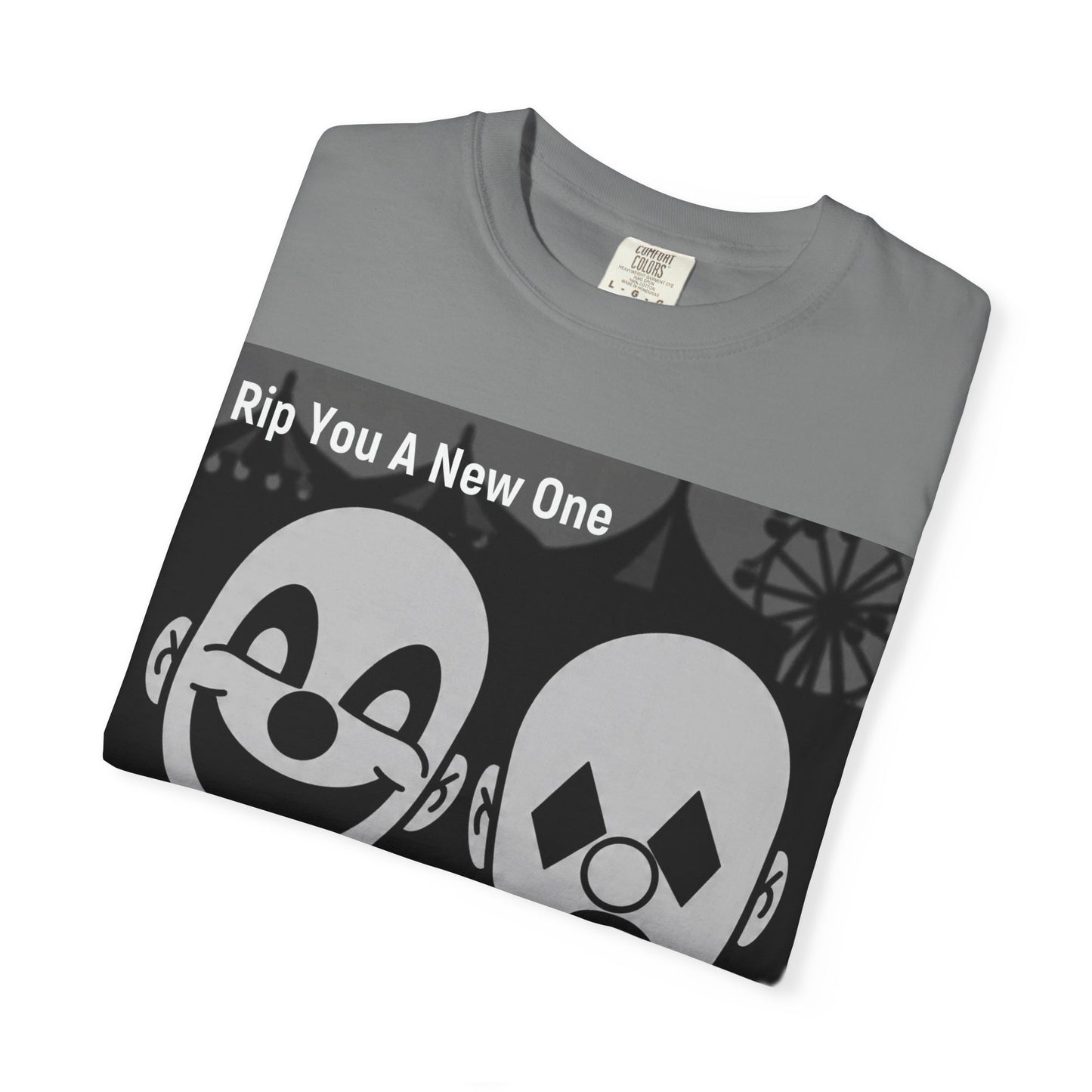 'My Life's A Circus' by Rip You A New One, Clown-Themed Unisex T-Shirt, Quirky Graphic Tee, Funny Gift for Theatre Lovers, Unique Casual Wear, Statement T-shirt, Humor Apparel, Sad and Happy Faces