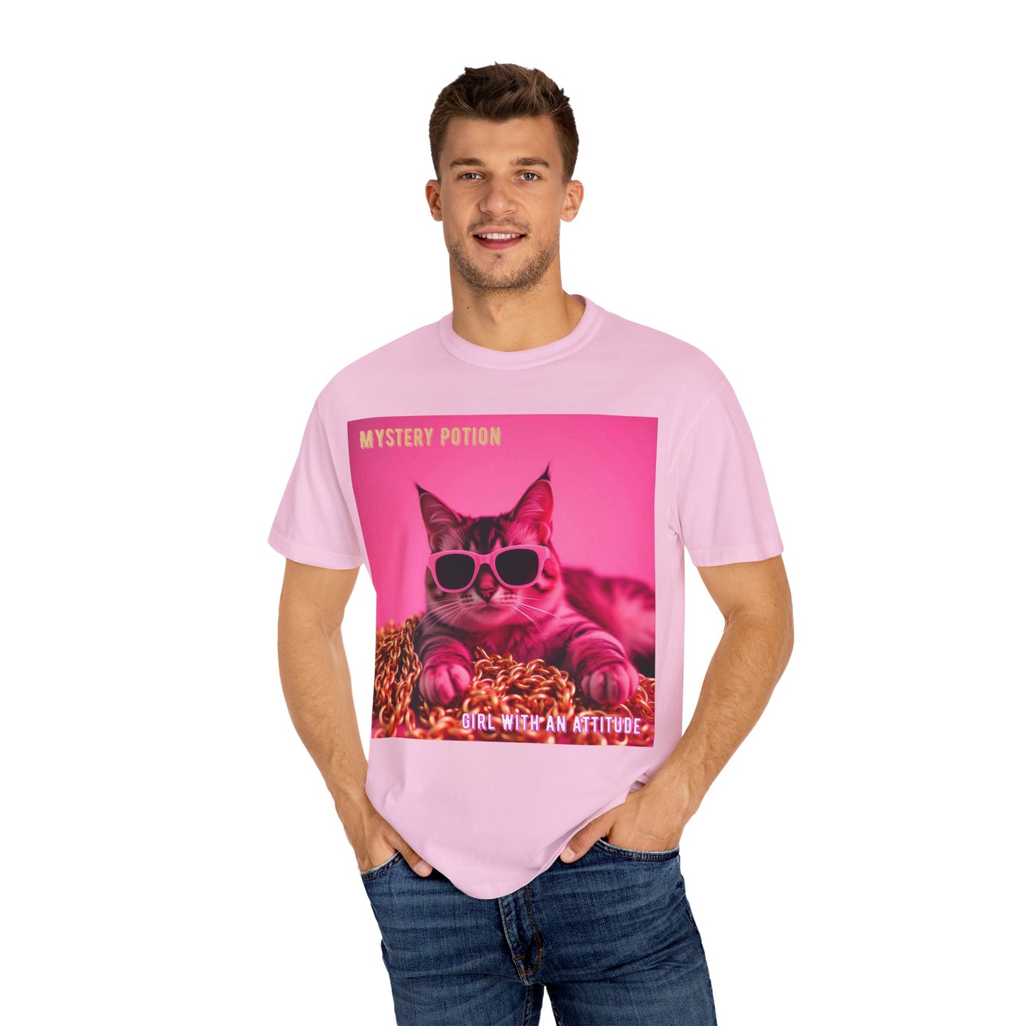 'Girl With An Attitude' by Mystery Potion, Cool Cat T-shirt, Fun Cat Tee, Gift for Cat Lovers, Casual Wear, Unique Fashion Statement, Attitude T-shirt