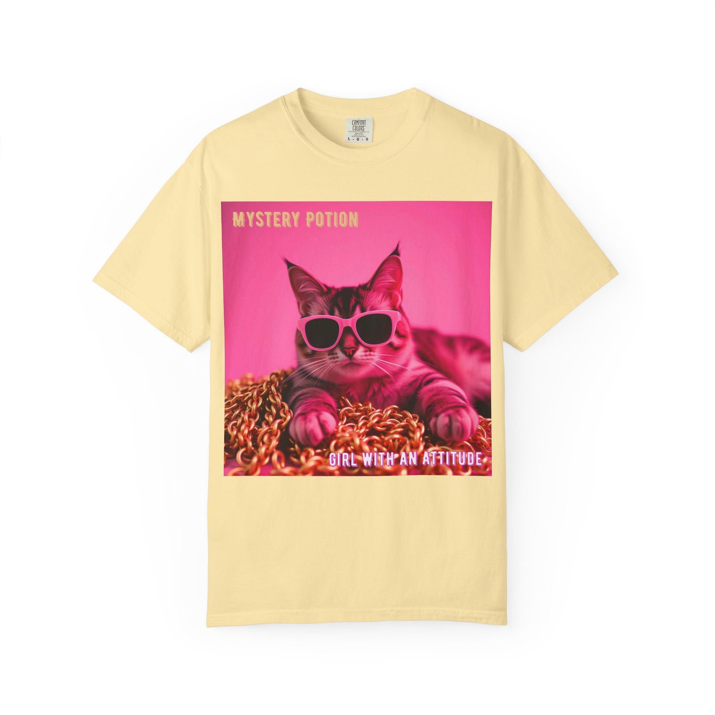 'Girl With An Attitude' by Mystery Potion, Cool Cat T-shirt, Fun Cat Tee, Gift for Cat Lovers, Casual Wear, Unique Fashion Statement, Attitude T-shirt