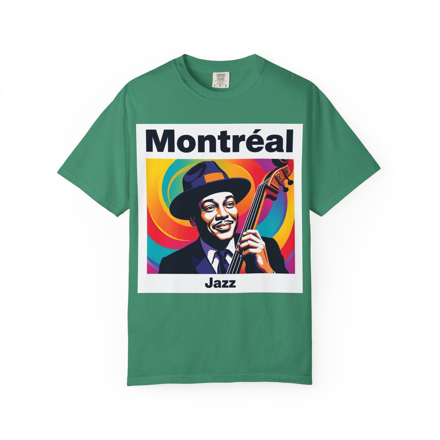 Vibrant Jazz T-Shirt with Montréal Design | Unisex Garment-Dyed Tee for Music Lovers, Concerts, Festivals, Gift Idea, Casual Wear