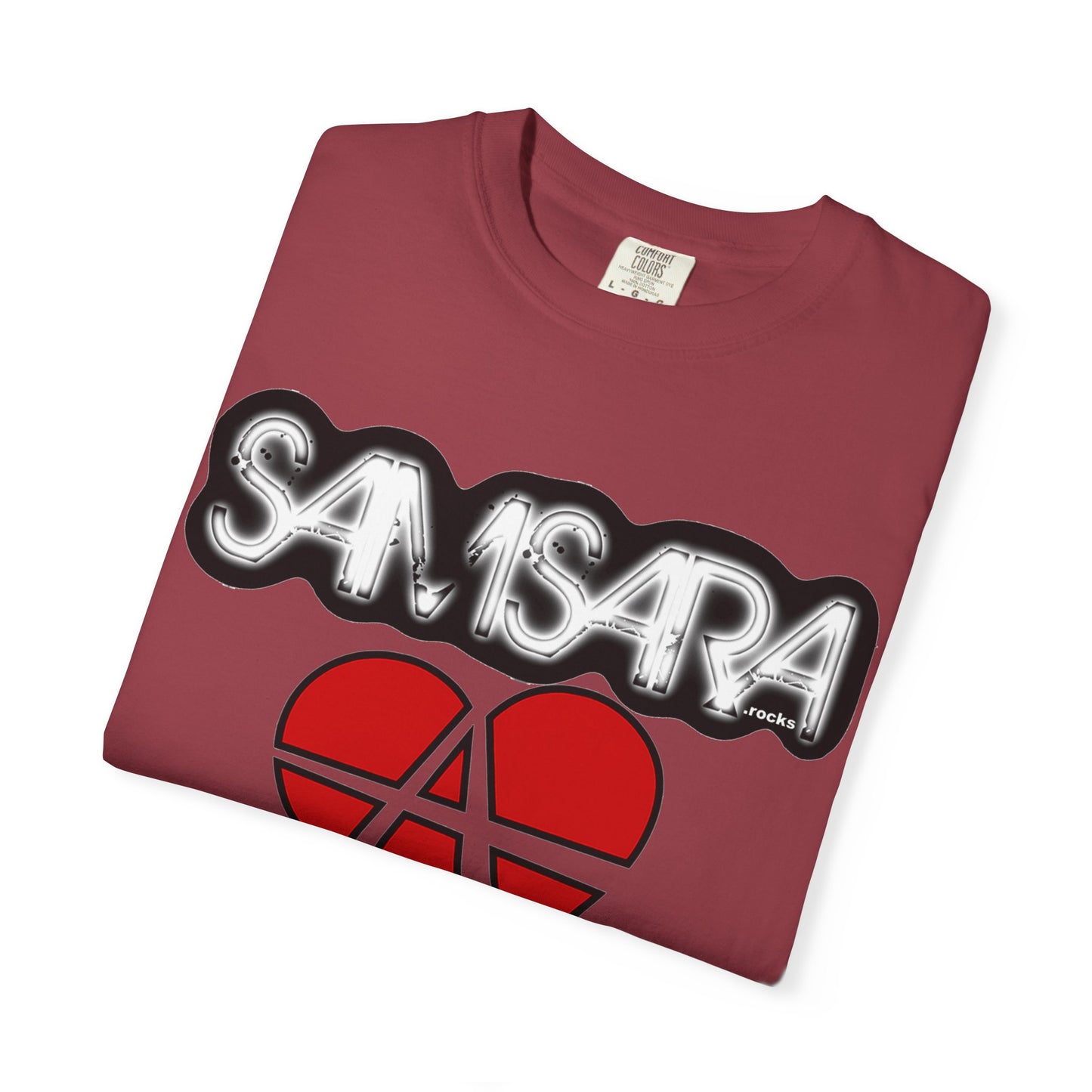 'Samsara Rocks' Logo, Love and Anarchy Graphic Tee | Unisex Garment-Dyed T-Shirt, Casual Fashion, Heart Design, Streetwear, Gift for Him/Her