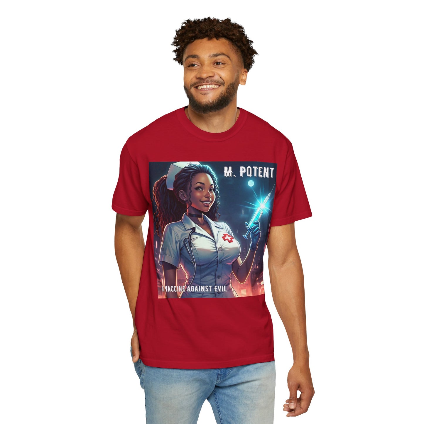 M. Potent's 'A Vaccine Against Evil', Medicine-Themed Unisex T-Shirt, Positive Vibes, Great for Nurses, Vaccination Awareness, Gift for Healthcare Workers