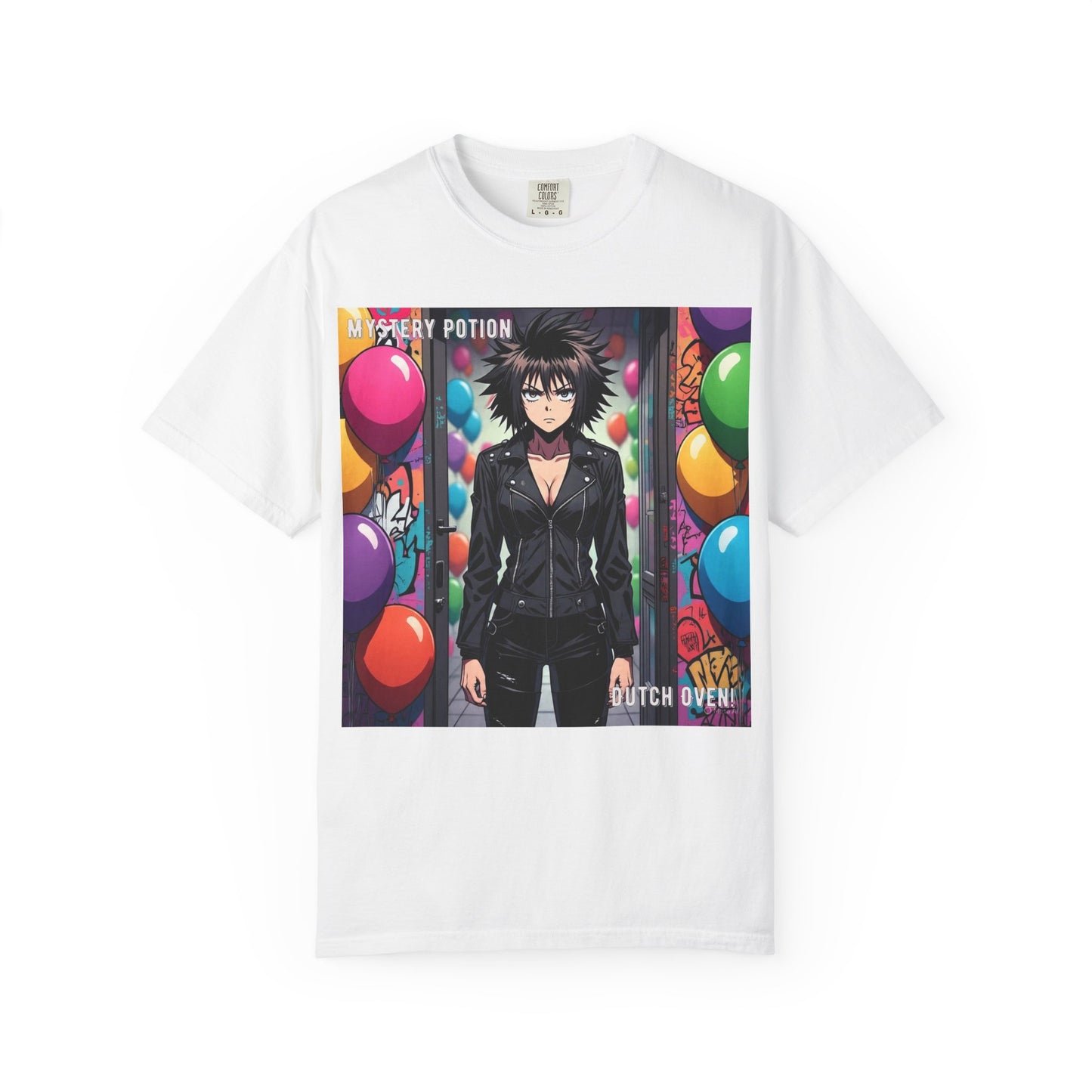 Mystery Potion's 'Dutch Oven', Whimsical Grabber Style Anime Graphic T-shirt featuring Bold Art, Anime Style Tee, Unisex Casual Wear, Gift for Friends, Trendy Statement Shirt
