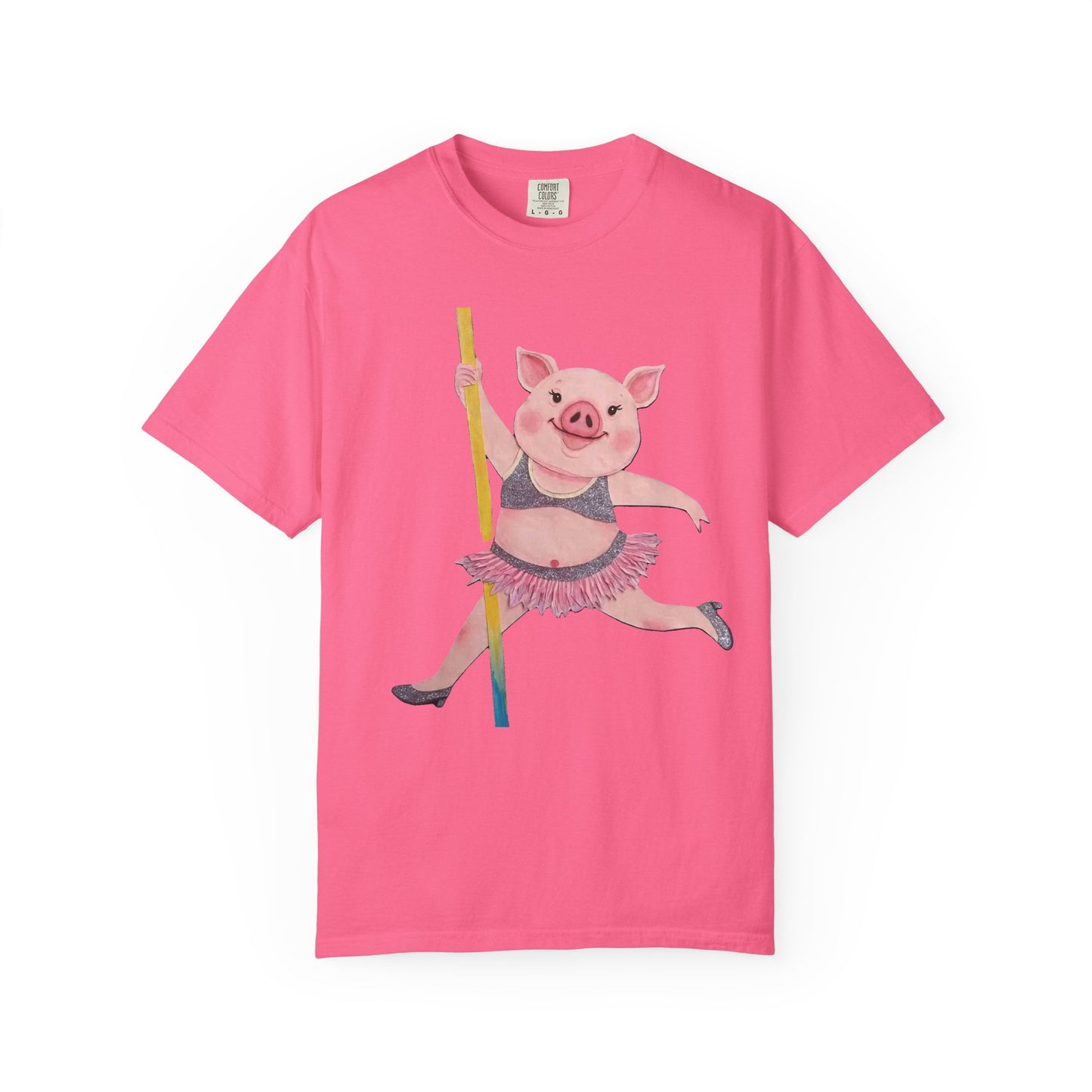 'Playful Pig' T-Shirt, Fun Graphic Tee, Animal Lover Gift, Unique Apparel, Funny T-Shirt, Cute Pig Shirt, Pole-Dancers and Pole Dancing Pig.