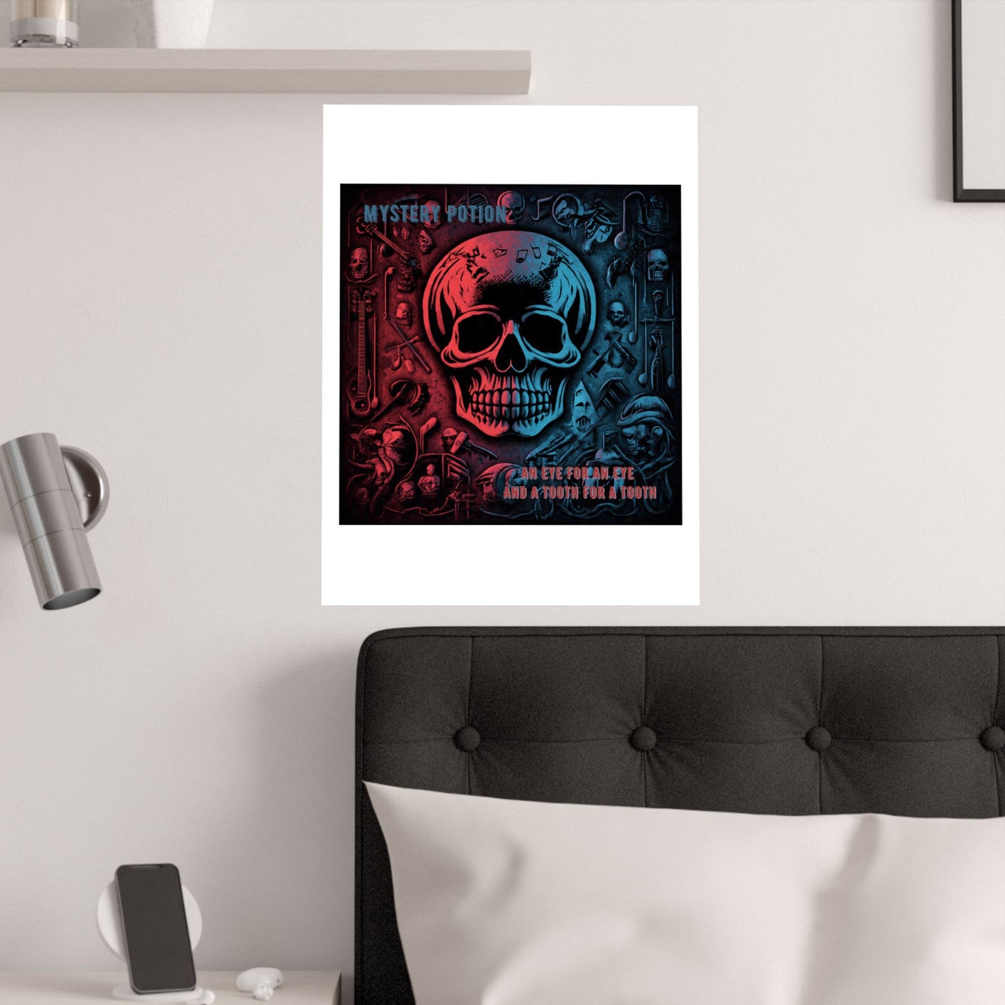 Mystical Skull Satin Poster, Edgy Art Print, Gothic Wall Decor, Unique Gift for Halloween, Dark Academia Aesthetic