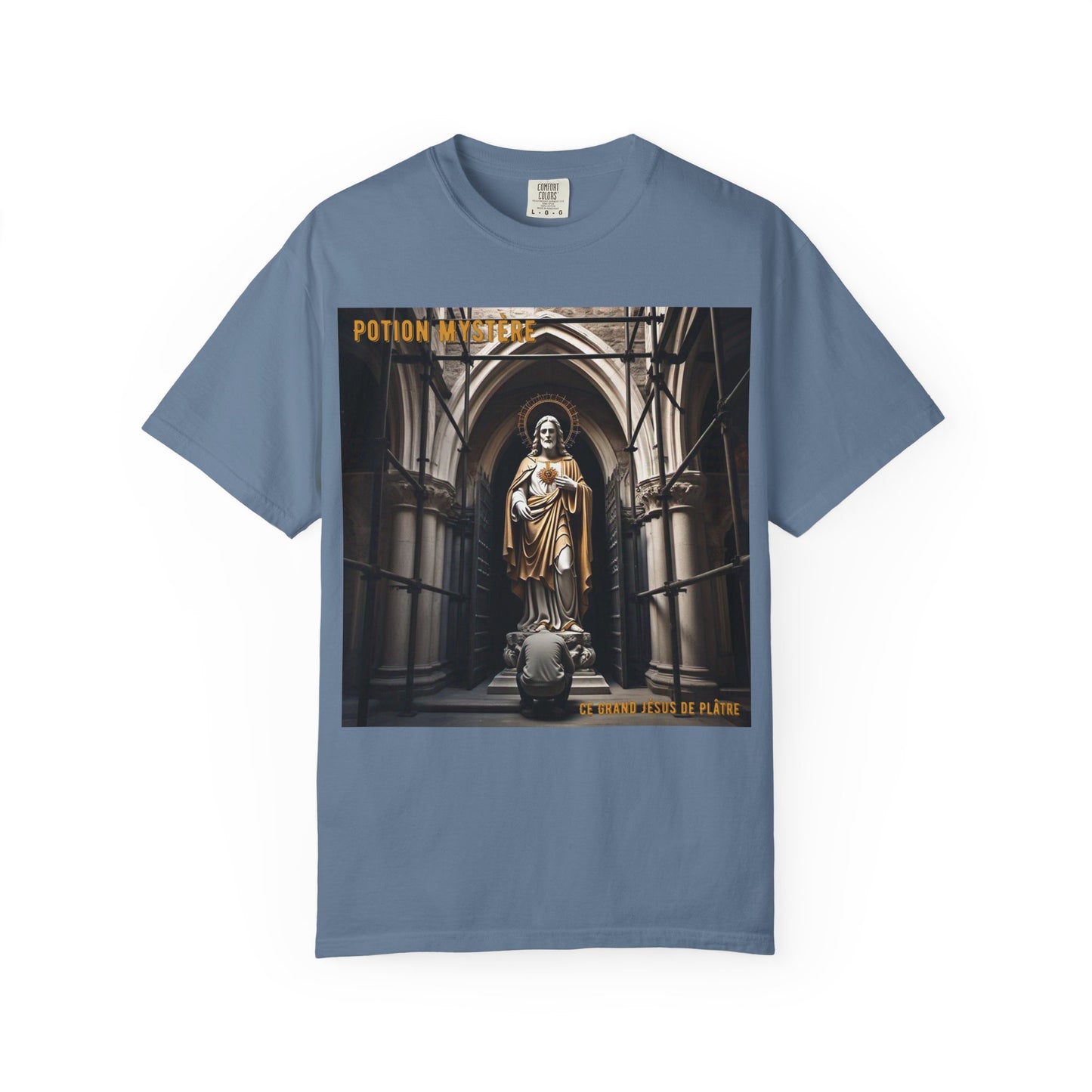Mystical Potion Jesus Statue T-Shirt - Unisex, Relaxed Fit, Perfect for Festivals, Gifts, Everyday Wear, Unique Art Design