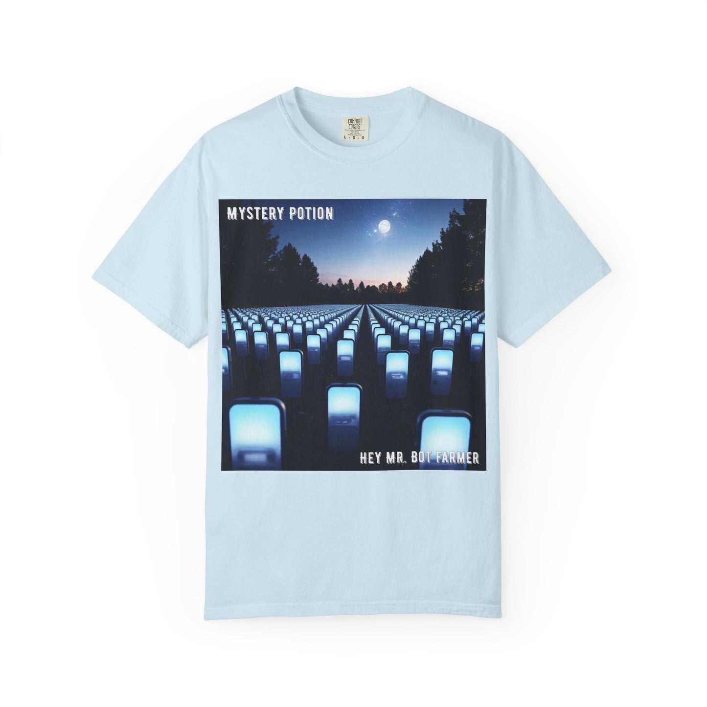 Mystery Potion "Hey Mr. Bot Farmer" Graphic T-Shirt, Unisex Vintage Tee, Perfect for Music Festivals, Casual Wear, Gifts for Him/Her