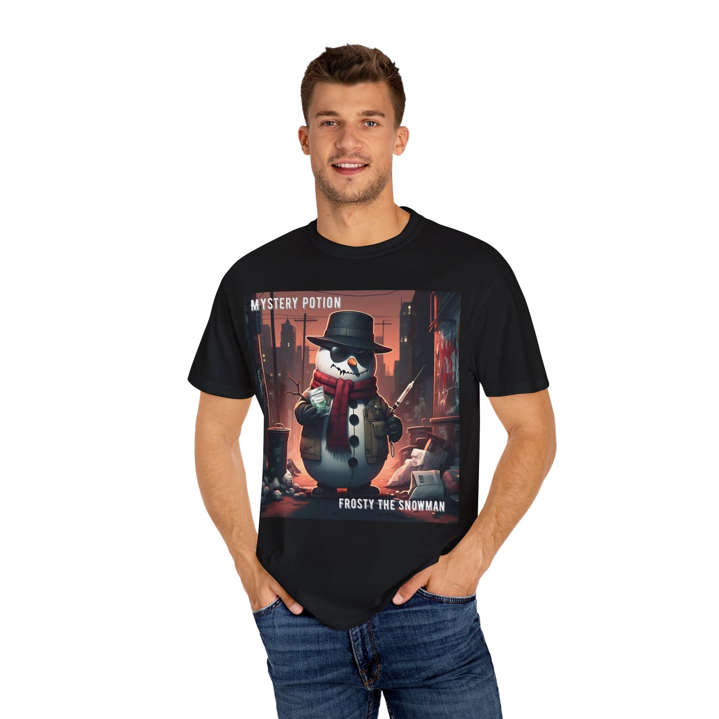 Frosty The Snowman by Mystery Potion, Parody T-Shirt | Unisex Holiday Tee, Winter Decoration, Gift for Christmas, Cozy Casual Style, Fun Snowman Design