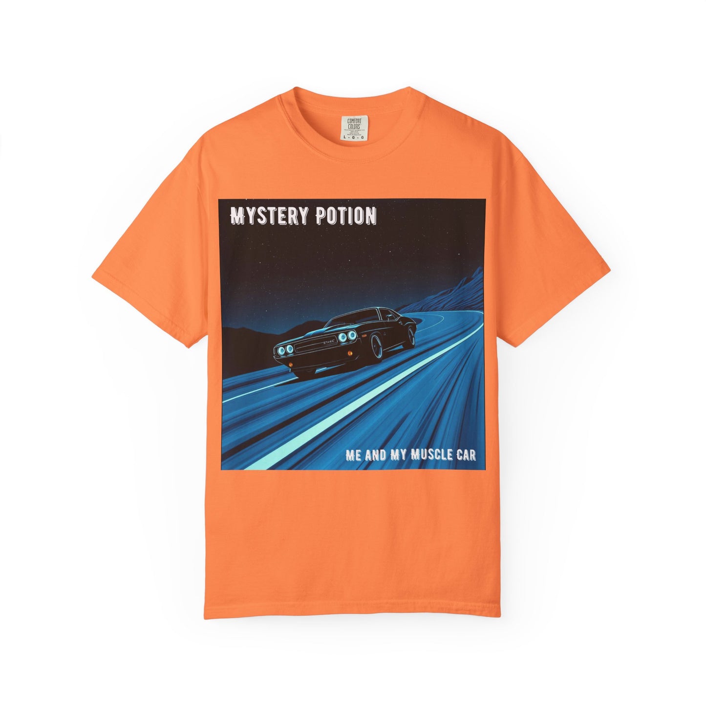 Mystery Potion Muscle Car T-Shirt | Unisex Garment-Dyed Tee, Vintage Car Lover Gift, Perfect for Car Shows, Birthday Gift, Casual Wear