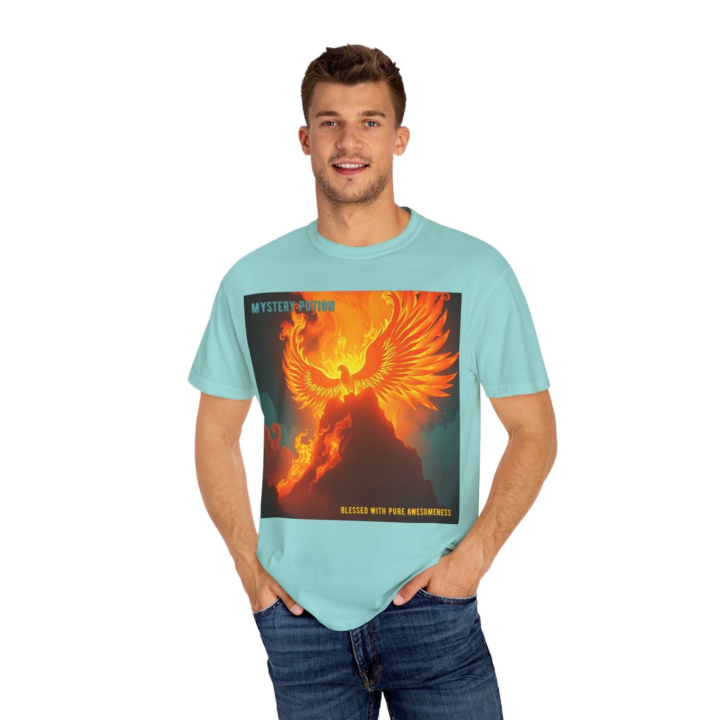 'Blessed With Pure Awesomeness' Mystery Phoenix Graphic Unisex T-shirt, Cool Casual Wear, Unique Gift for Nature Lovers, Birthday, Summer Event, Spiritual Design
