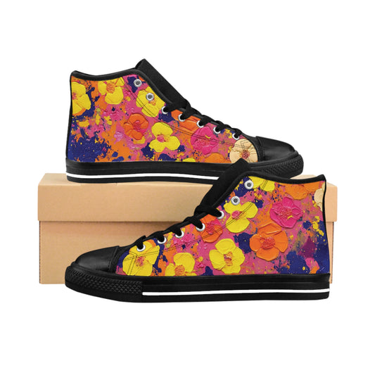 Floral High-Top Sneakers, Colorful Sneakers for Men, Trendy Casual Shoes, Spring Fashion Footwear, Unique Gift for Him