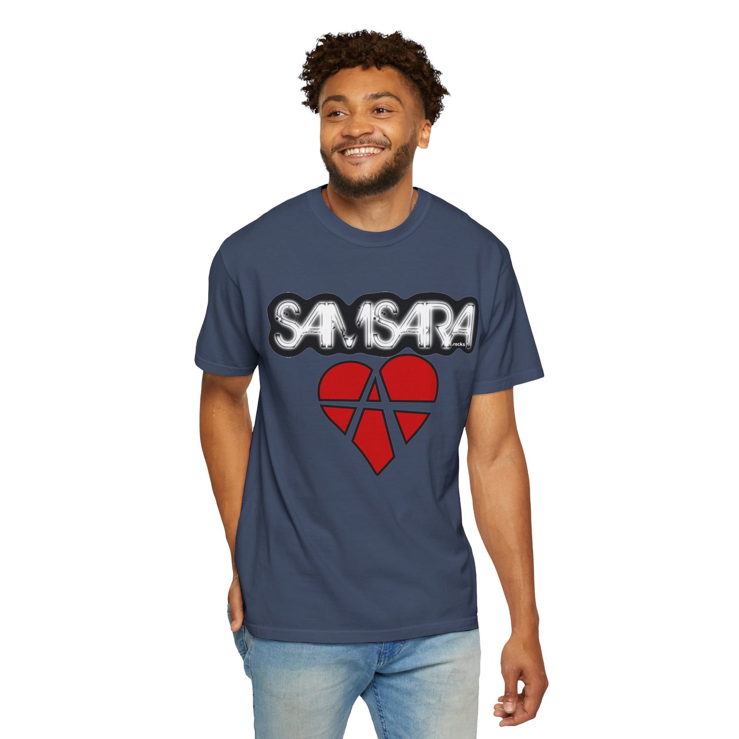 'Samsara Rocks' Logo, Love and Anarchy Graphic Tee | Unisex Garment-Dyed T-Shirt, Casual Fashion, Heart Design, Streetwear, Gift for Him/Her