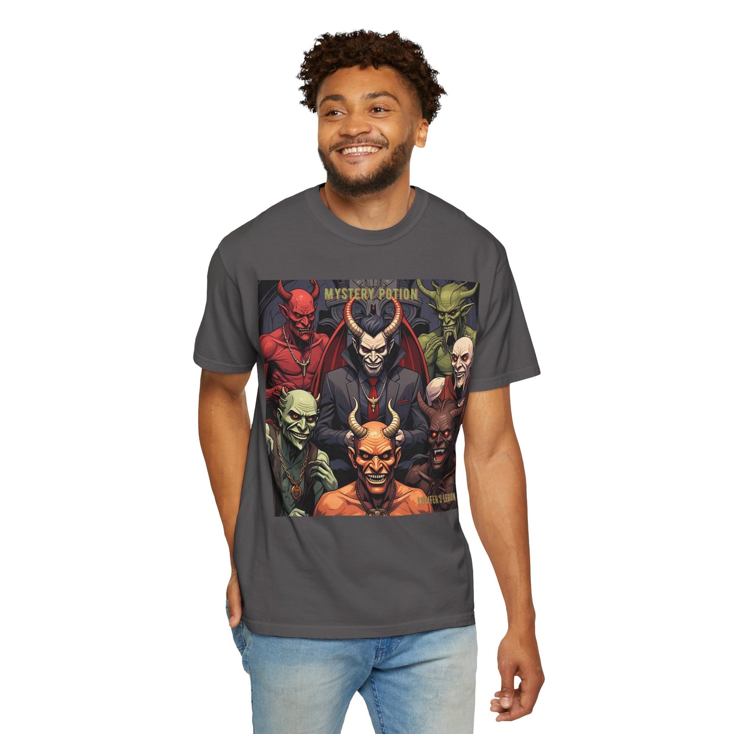 'Lucifer's Legion' by Mystery Potion, Unisex T-Shirt, Devil-Inspired Tee, Halloween Shirt, Comic Book Merch, Gift for Fans