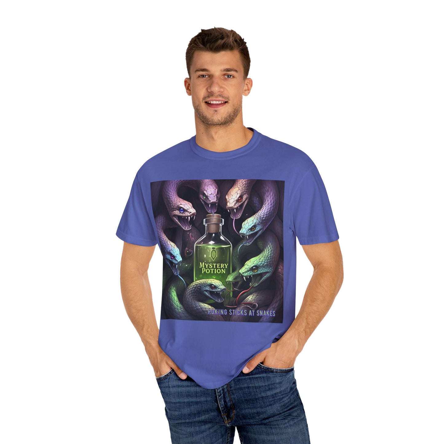 'Poking Sticks At Snakes' by Mystery Potion, Unisex T-shirt | Snakes Design | Perfect for Halloween, Gifts, Cozy Wear, Unique Apparel, Vintage Vibe