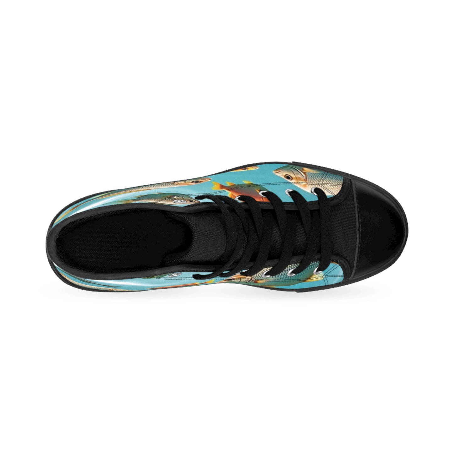 Fishies In A Baggy Women's High-Top Sneakers, Unique Fish Art Shoes, Trendy Walking Sneakers, Custom Graphic Fish Print Sneakers, Fish Lover Footwear