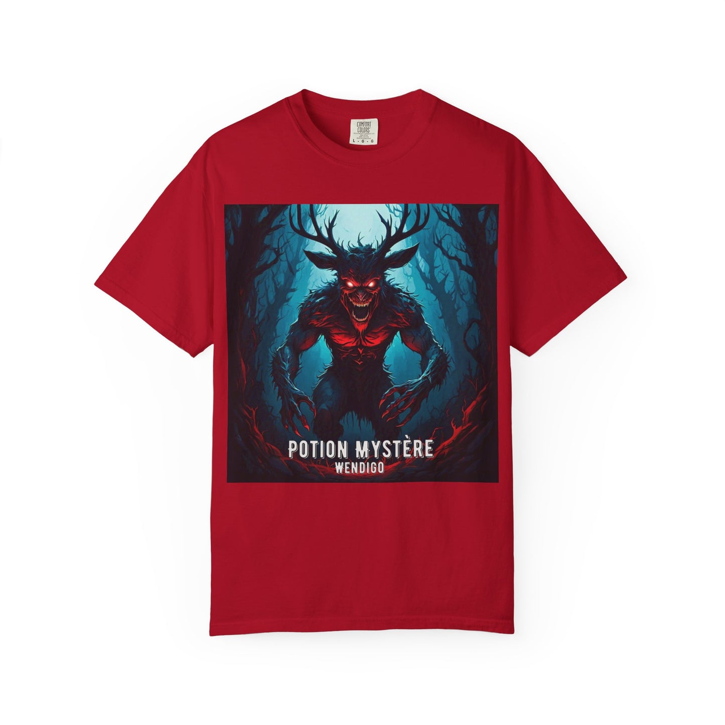 Mystical Wendigo T-Shirt, Unisex Garment-Dyed Tee, Potion Mystère Shirt, Halloween Apparel, Unique Graphic Tee