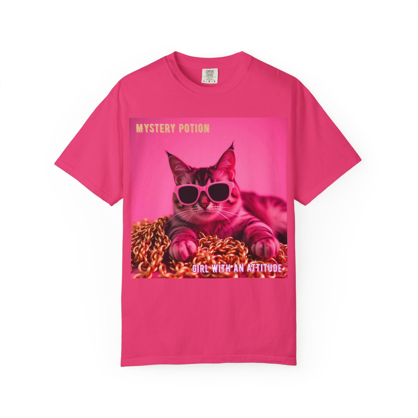 'Girl With An Attitude' by Mystery Potion, Cool Cat T-shirt, Fun Cat Tee, Gift for Cat Lovers, Casual Wear, Unique Fashion Statement, Attitude T-shirt