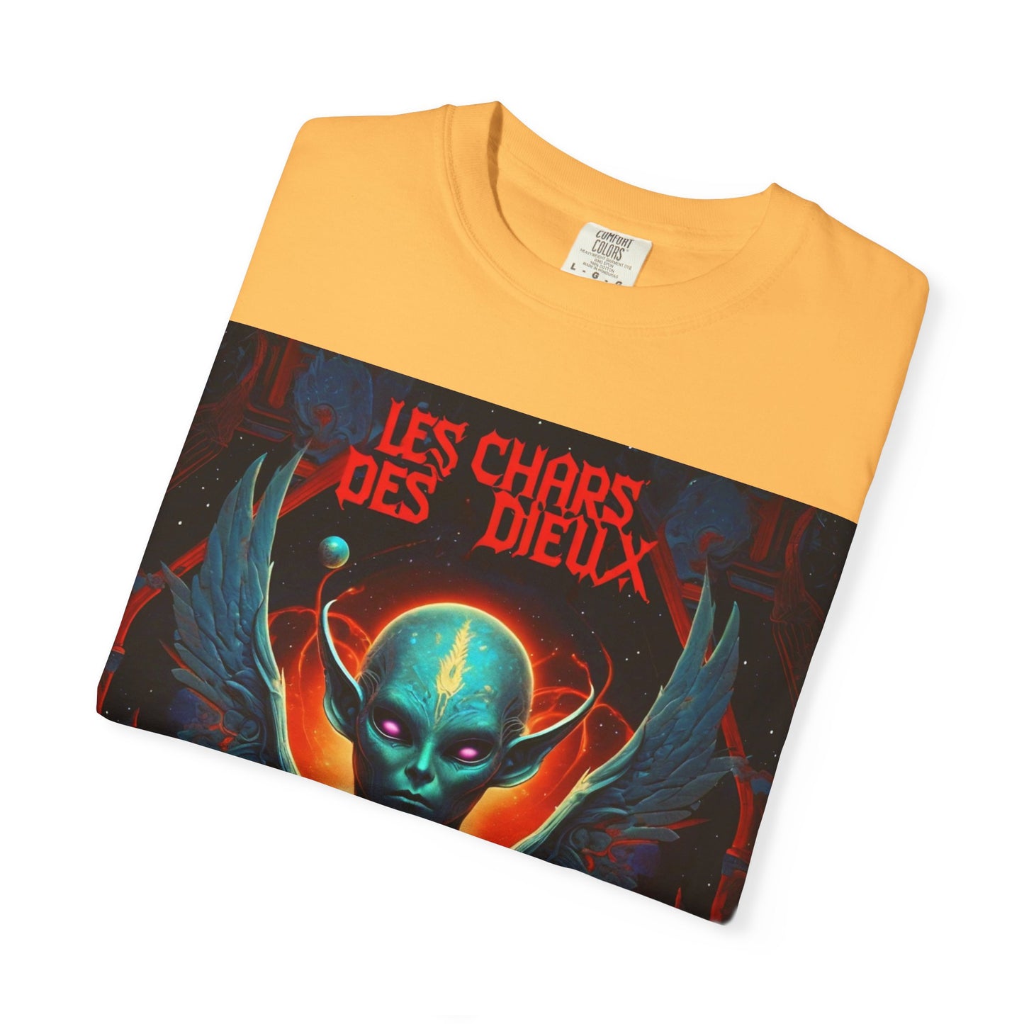 'Les Chars des Dieux' par Potion Mystère, Mystical Alien Graphic T-Shirt | Unisex Tee for Sci-Fi Lovers, Unique Gift for Halloween, Cosmic Vibes, Statement Shirt, Trendy Fashion