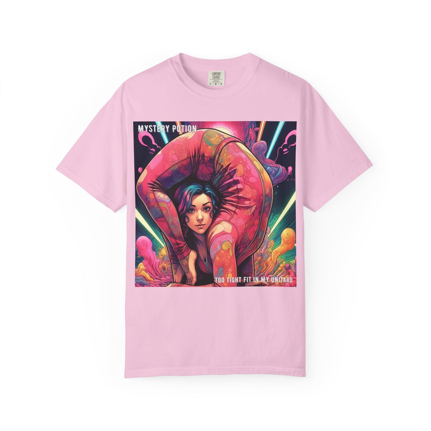 Mystery Potion Extreme Yoga Pose Unisex Garment-Dyed T-shirt, Artistic Tee, Vibrant Graphic Shirt, Unique Gift, Festival Wear, Comfortable Casual Top