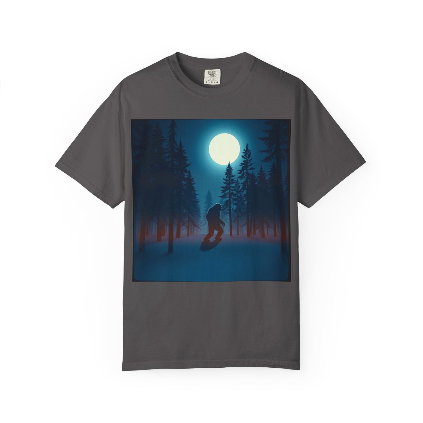 Moonlit Forest Snowboarder T-Shirt, Cozy Adventure Tee, Winter Sports Gift, Unisex Apparel, Outdoor Vibes