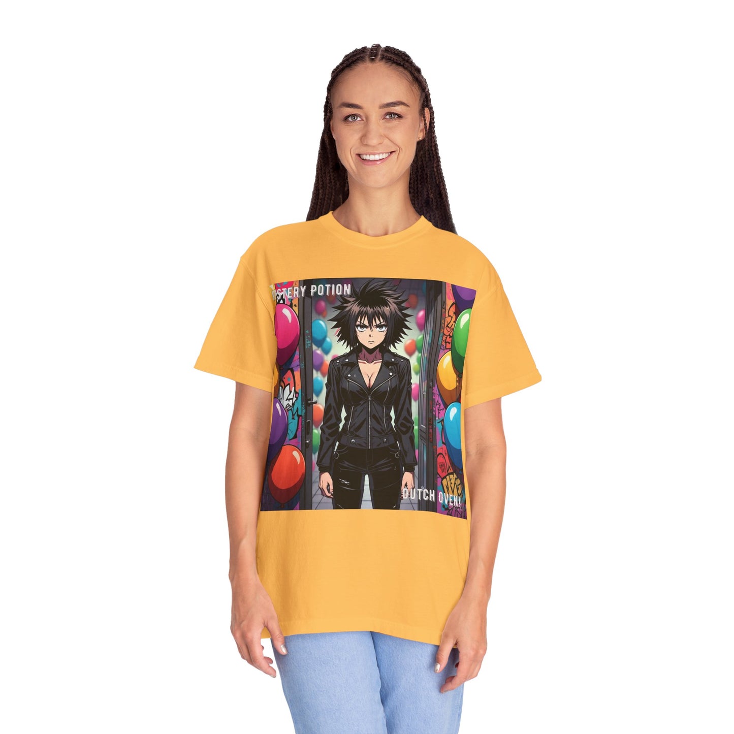 Mystery Potion's 'Dutch Oven', Whimsical Grabber Style Anime Graphic T-shirt featuring Bold Art, Anime Style Tee, Unisex Casual Wear, Gift for Friends, Trendy Statement Shirt