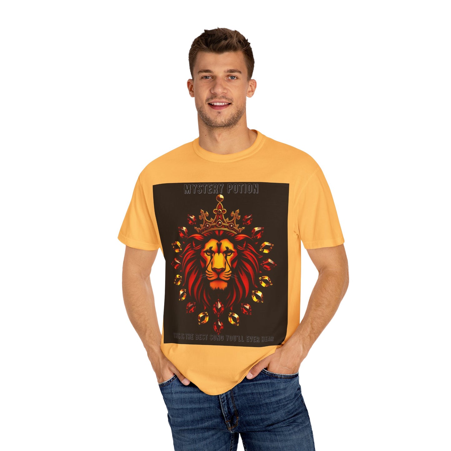 'This Is The Best Song You'll Ever Hear' by Mystery Potion, Bold Graphic Royal Lion T-Shirt, Unisex Tee, Streetwear Style, Gift for Lion Lovers, Perfect for Casual Outings, Unique Clothing