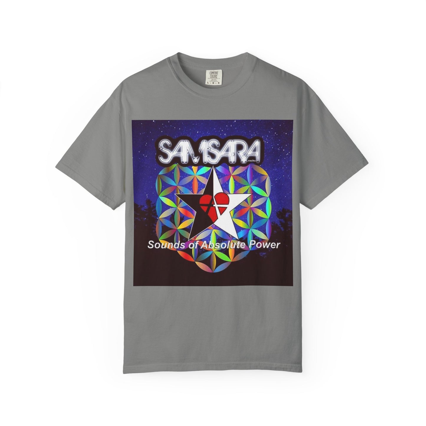 Sounds Of Absolute Power by Samsara Vibrant Graphic T-Shirt for Nature Lovers, Unisex Tee, Festival Wear, Gift for Music Enthusiasts, Bohemian Style Apparel